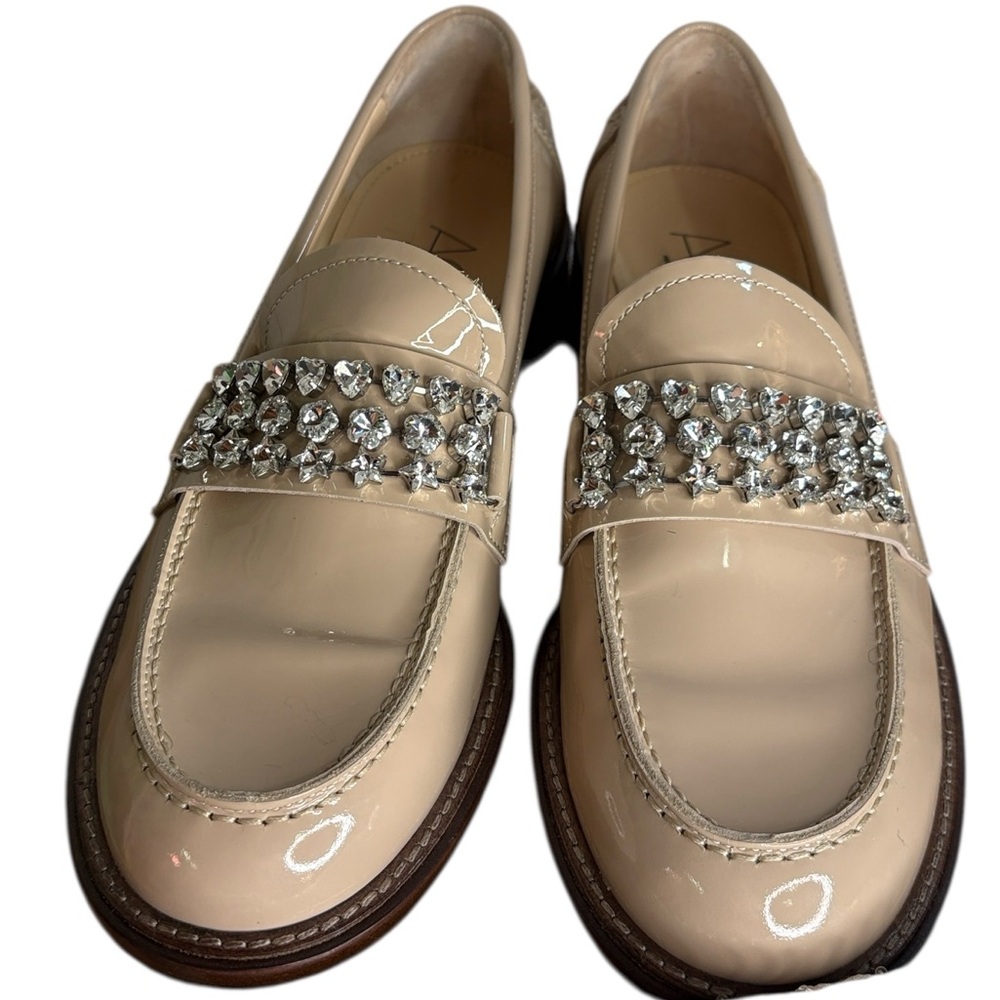 RARE AGL Lola Strass Mixed Crystal Patent Loafers Nude 40 - $585 Retail
